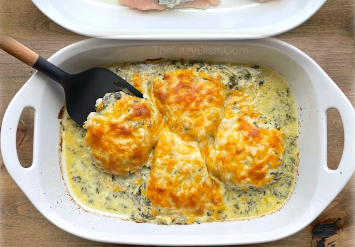 Lazy Spinach Artichoke Baked Chicken